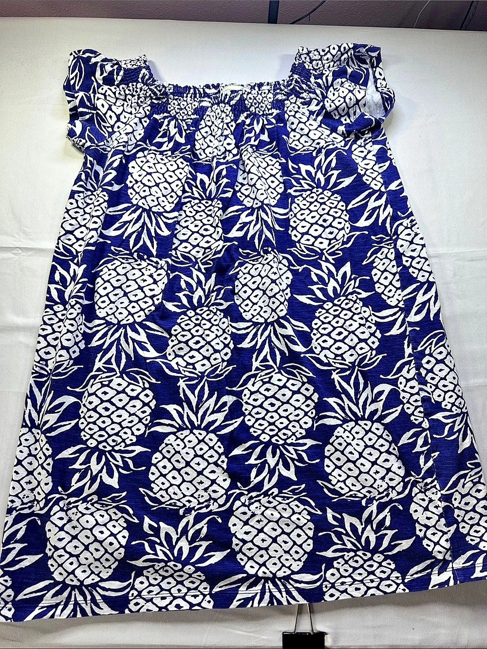 Caribbean Joe Pineapple Print Mini Dress in Blue & White Size Medium